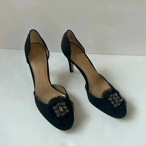 Vera Wang Black Satin D’Orsay Heels w/ Crystal Toe – Size 9